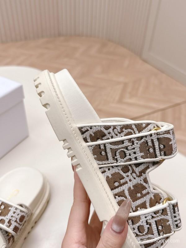 2025 Women Dior Brown Beige Canvas Leather Sandals LY