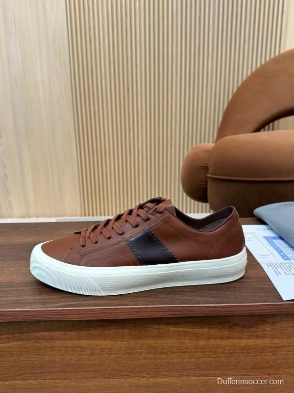 2025 Men TOM FORD Brown Black Leather Sneakers LY00360