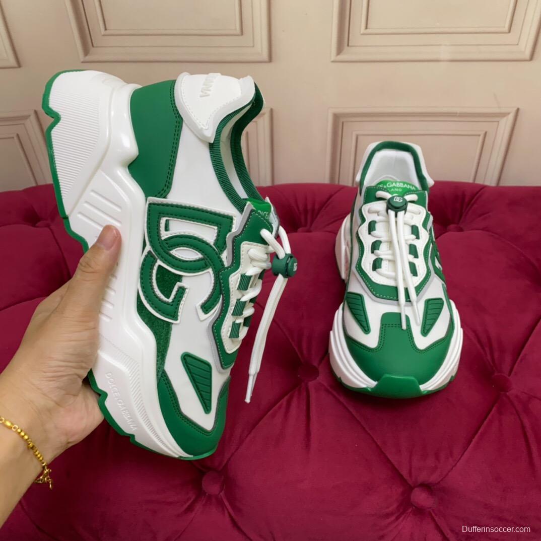 2025 Unisex Dolce & Gabbana Green White Leather Lycra Sneakers DG LY00330(F)/LY00340(M)