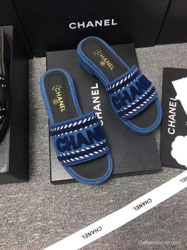 2025 Slippers Chanel Blue Fabric Slippers LY00270