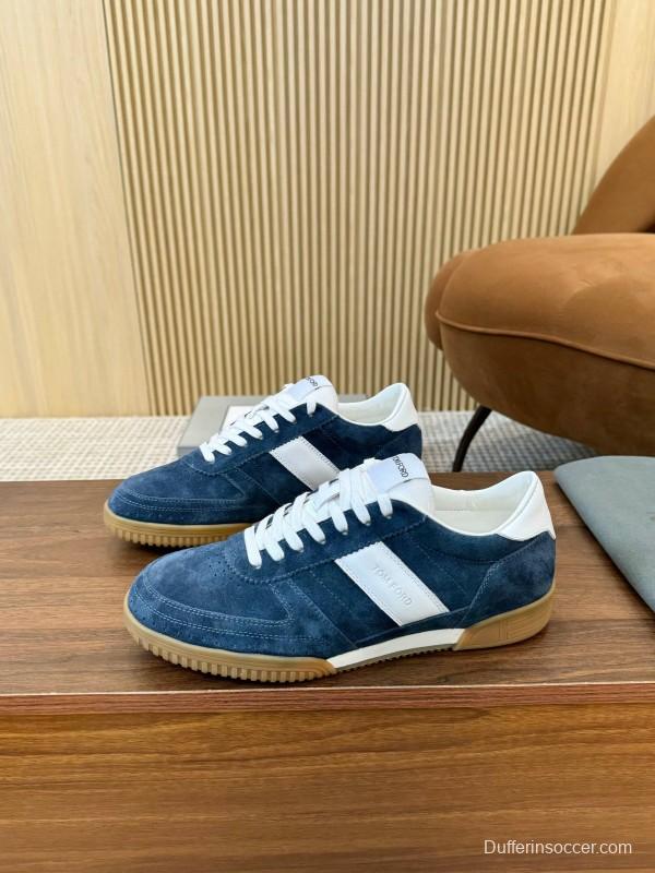 2025 Men TOM FORD Blue White Suede Sneakers LY00360
