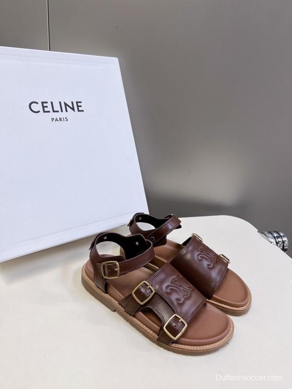 2025 Women Celine Brown Leather Sandals KFY00280