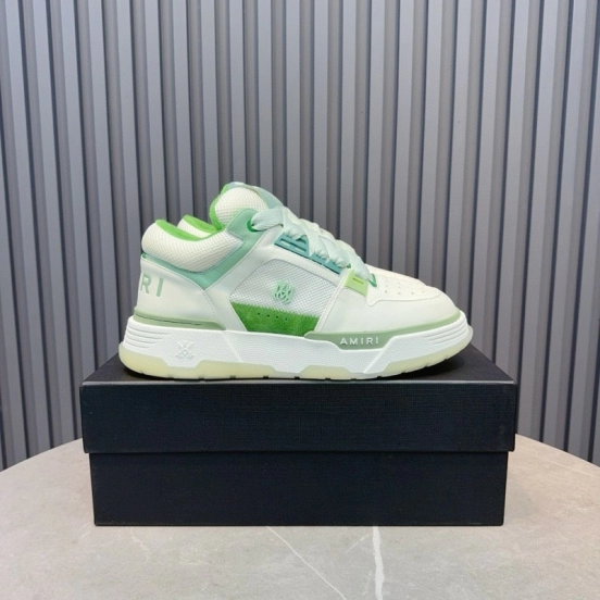 2024 Unisex Amiri White Green Leather Mesh Sneakers MJ00360