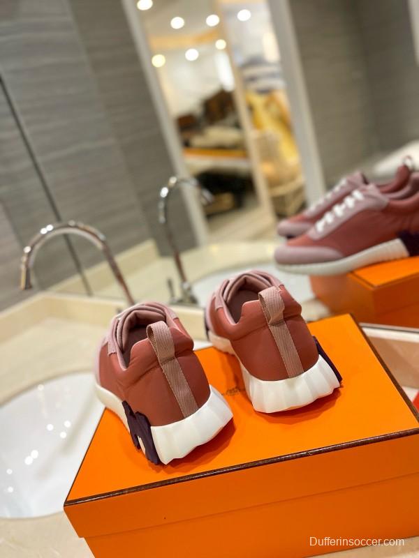 2024 Women Hermès pink beige suede mesh sneakers MJ00320