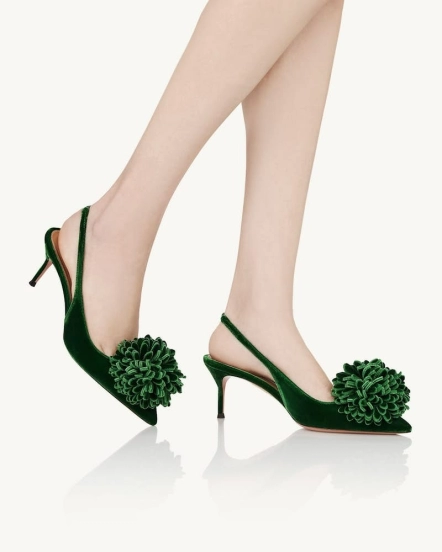 2025 Women Aquazzura Green Velvet Slingback Pumps