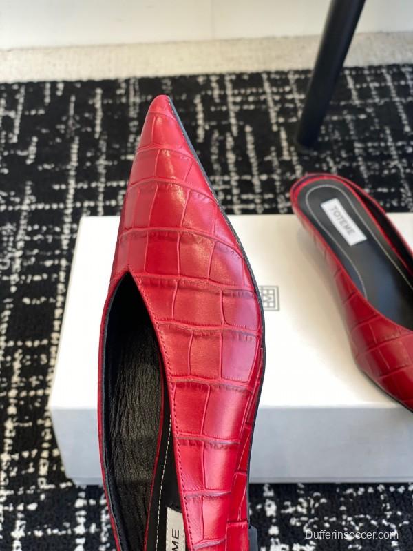 2025 Women Toteme Red Leather Pointed Toe Mule KFY00290