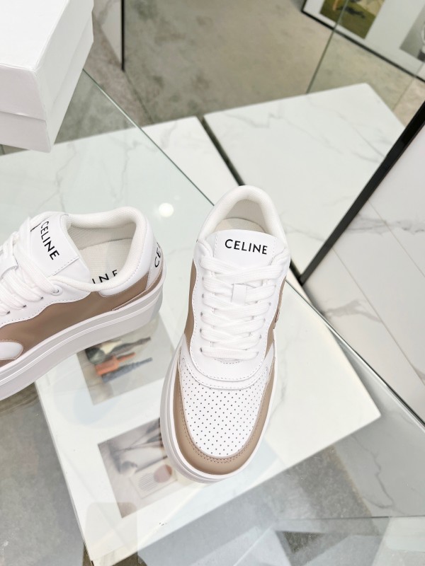 2025 Women Celine White Beige Leather Sneakers KFY00270