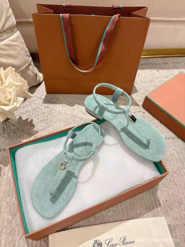 2025 Women LP Light Blue Suede Sandals LY00250