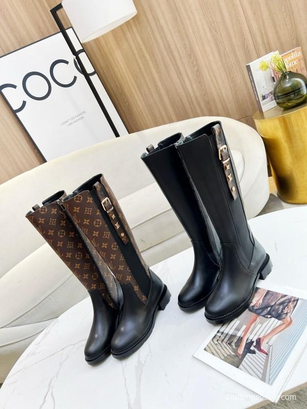 2024 Women Louis Vuitton Black Leather Boots MJ00420