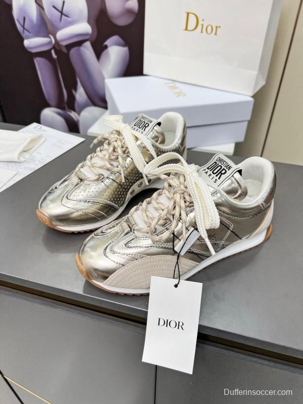 2025 Women Dior Silver Leather Suede Sneakers