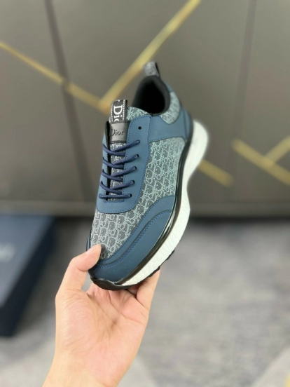 2024 Unisex Dior Blue Grey Leather Fabric Casual Shoes MJ00270