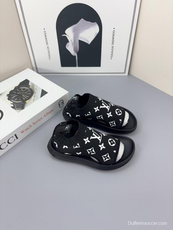 2025 Kids Louis Vuitton Black White Fabric Sandals