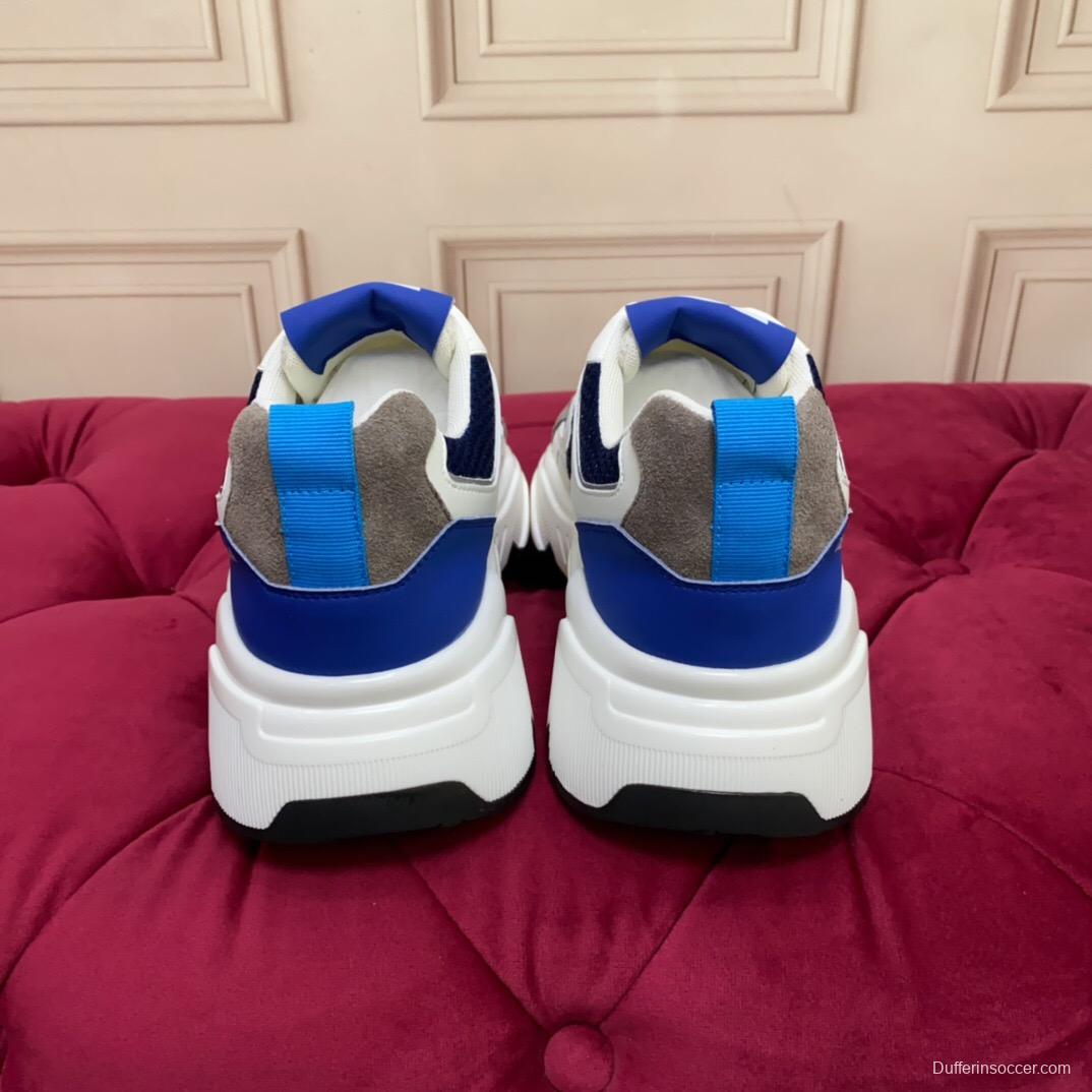 2025 Unisex Dolce & Gabbana White Blue Grey Mesh Leather Sneakers LY00330(F)/LY00340(M)