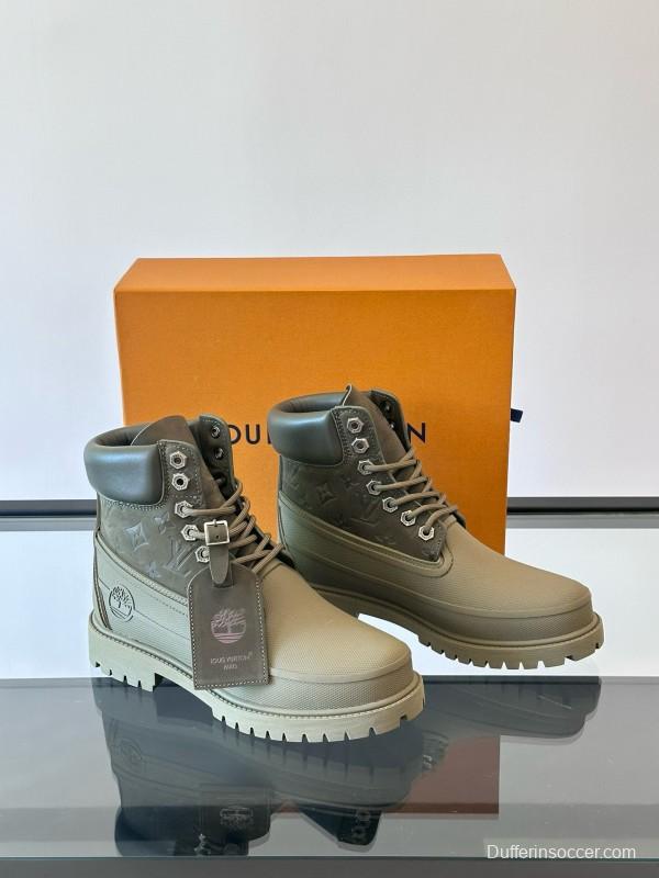 2024 Men Louis Vuitton Brown Rubber Leather Combat Boots MJ00390