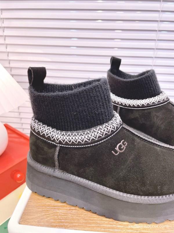 2024 Women UGG Black Suede Knit Sock Snow Boots MJ00230