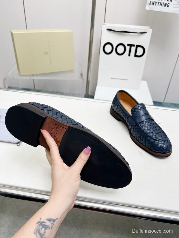 2024 Men Brunello Cucinelli Navy Leather Loafers MJ00500