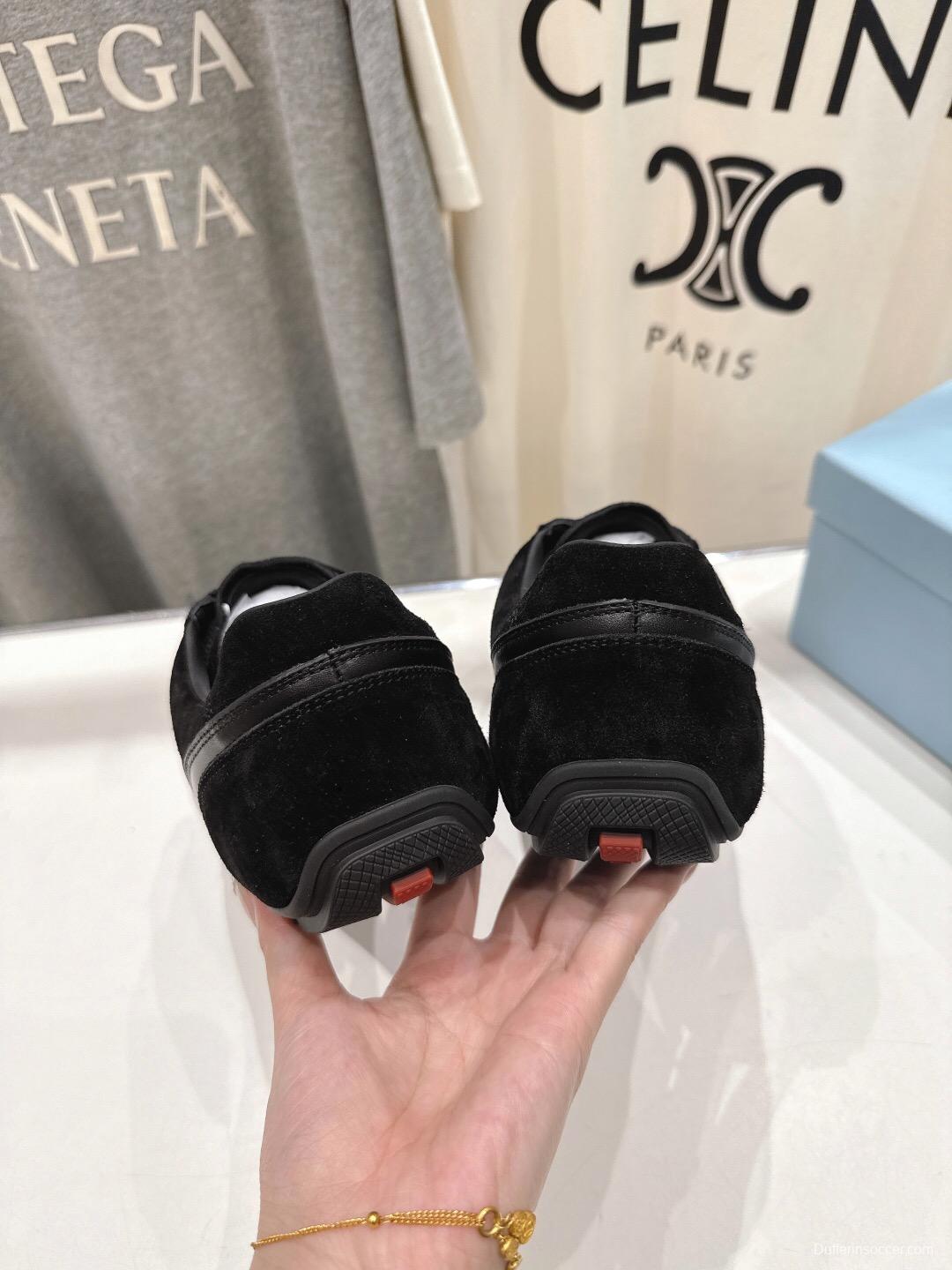 2025 Unisex Prada Black Suede Leather Casual Shoes KFY00300