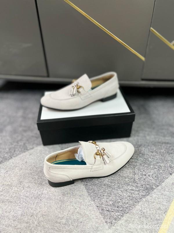2024 Women Gucci White Suede Leather Loafers