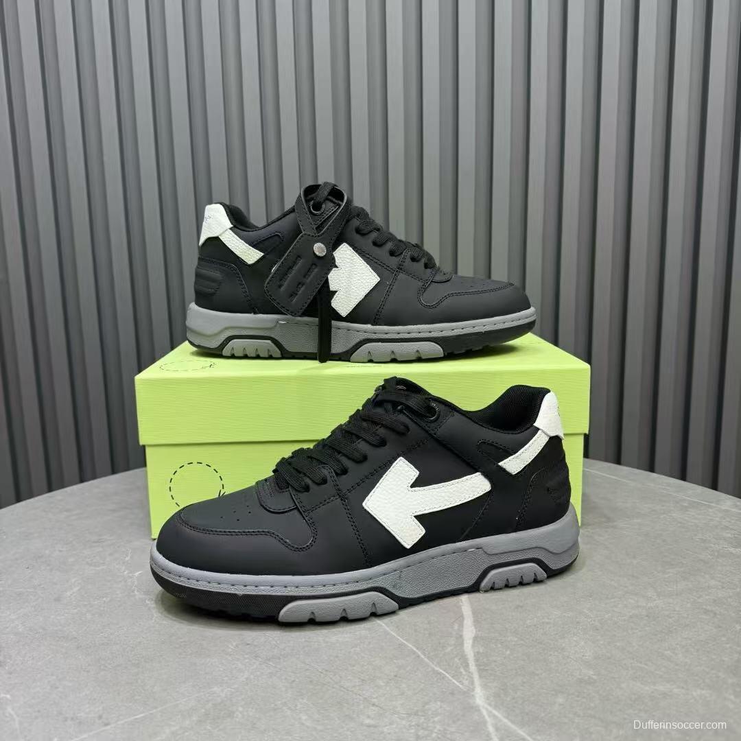 2025 Unisex Off-White Black White Leather Sneakers KFY00320