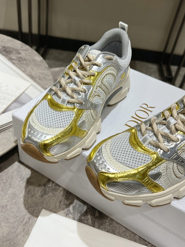 2025 Women Dior White Yellow Silver Mesh Leather Sneakers