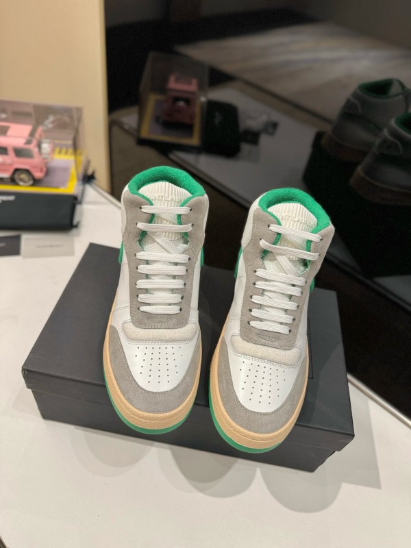 2024 Unisex Yves Saint Laurent White Grey Green Leather Suede Sneakers