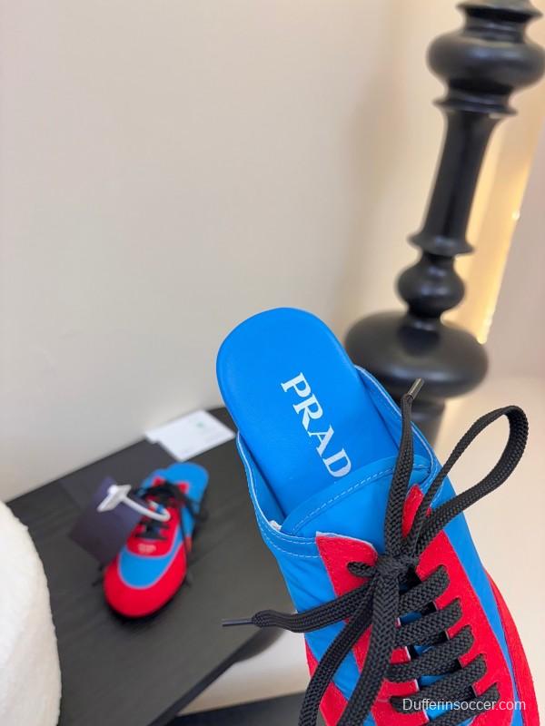 2025 Women Prada Blue Red Suede Leather Sneakers