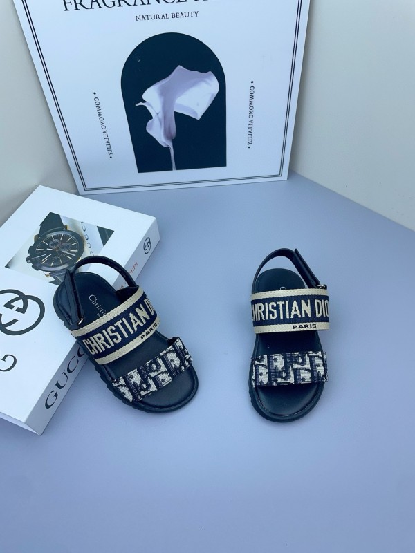 2025 Kids DIOR White Black Canvas Sandals