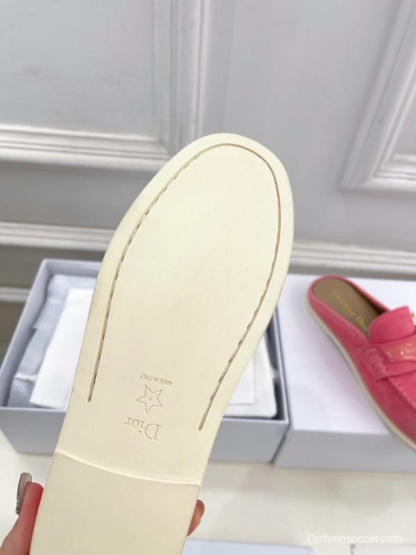 2025 Women Dior Pink Suede Loafers Slip-on Casual Handmade Stylish LY00360(F)