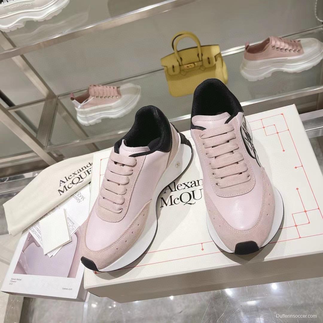 2024 Women Alexander McQueen Pink Black Leather Suede Sneakers MJ00370