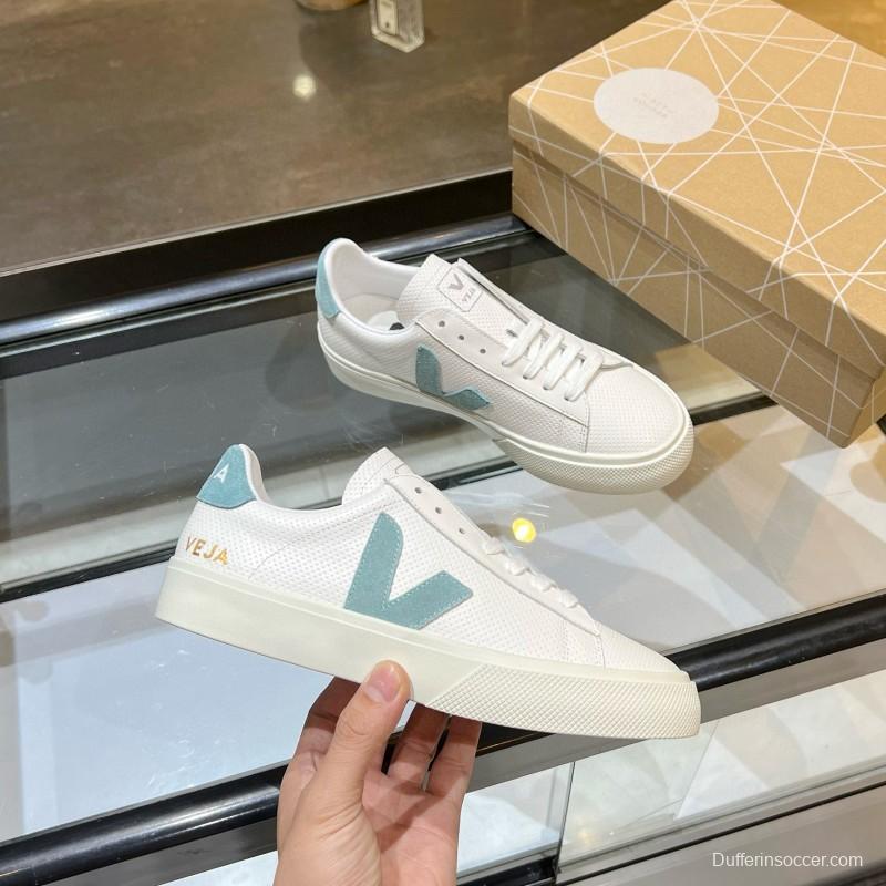 2025 Unisex VEJA White Light Blue Leather Canvas Vulcanized Sneakers MJ00240