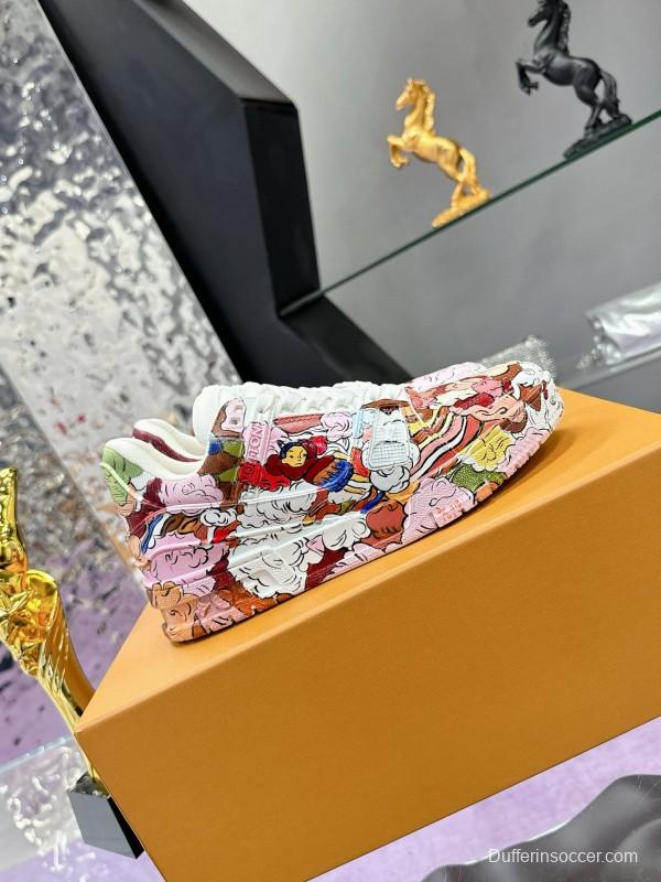 2024 Unisex Louis Vuitton White Pink Red Leather Canvas Sneakers Collaboration MJ00780