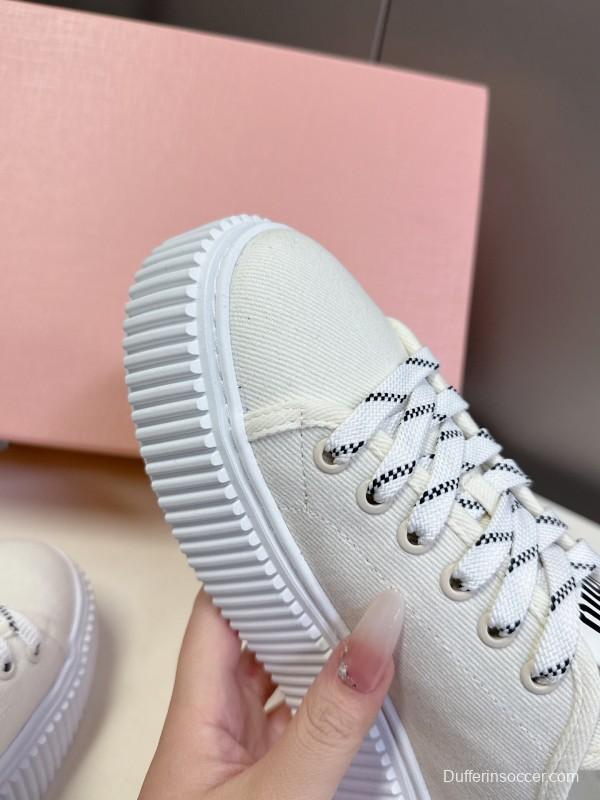 2025 Women Miu Miu White Canvas Sneakers