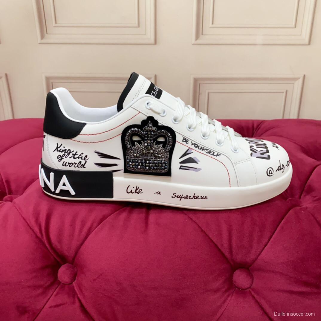 2025 Women Dolce & Gabbana White Black Leather Sneakers LY00340(F)