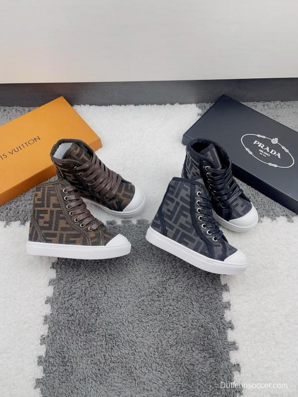 2024 Kids Fendi Brown Black Canvas High Top Sneakers