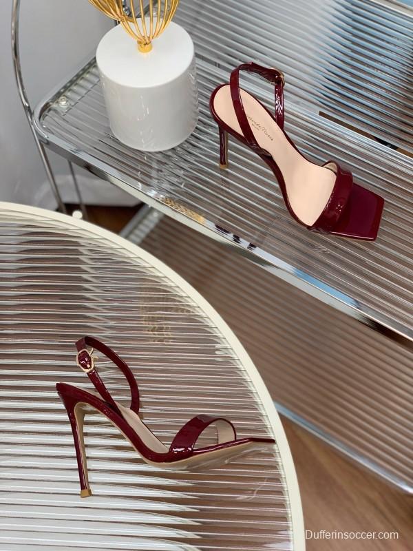 2025 Women Gianvito Rossi Burgundy Patent Leather High Heel Sandals