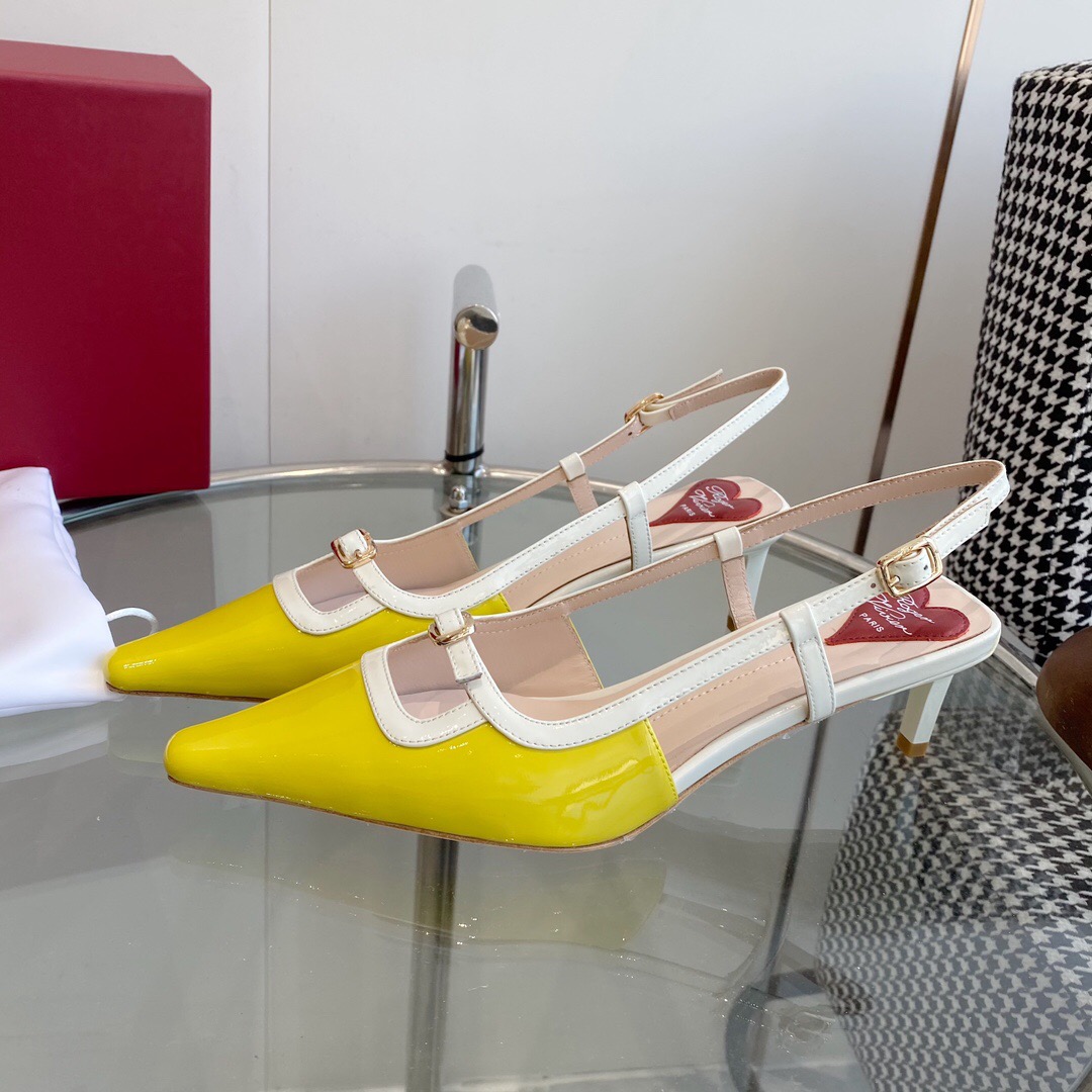 2025 Women Roger Vivier Yellow White Patent Leather Slingback Heels