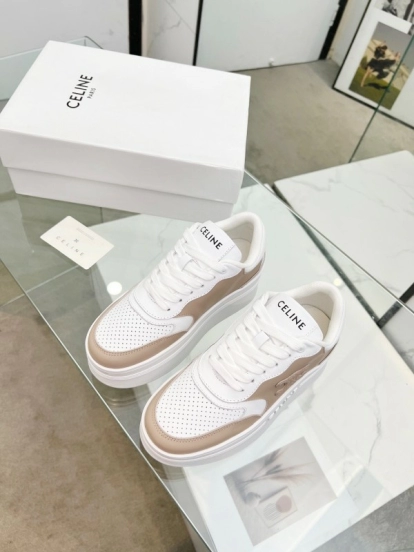 2025 Women Celine White Beige Leather Sneakers KFY00270