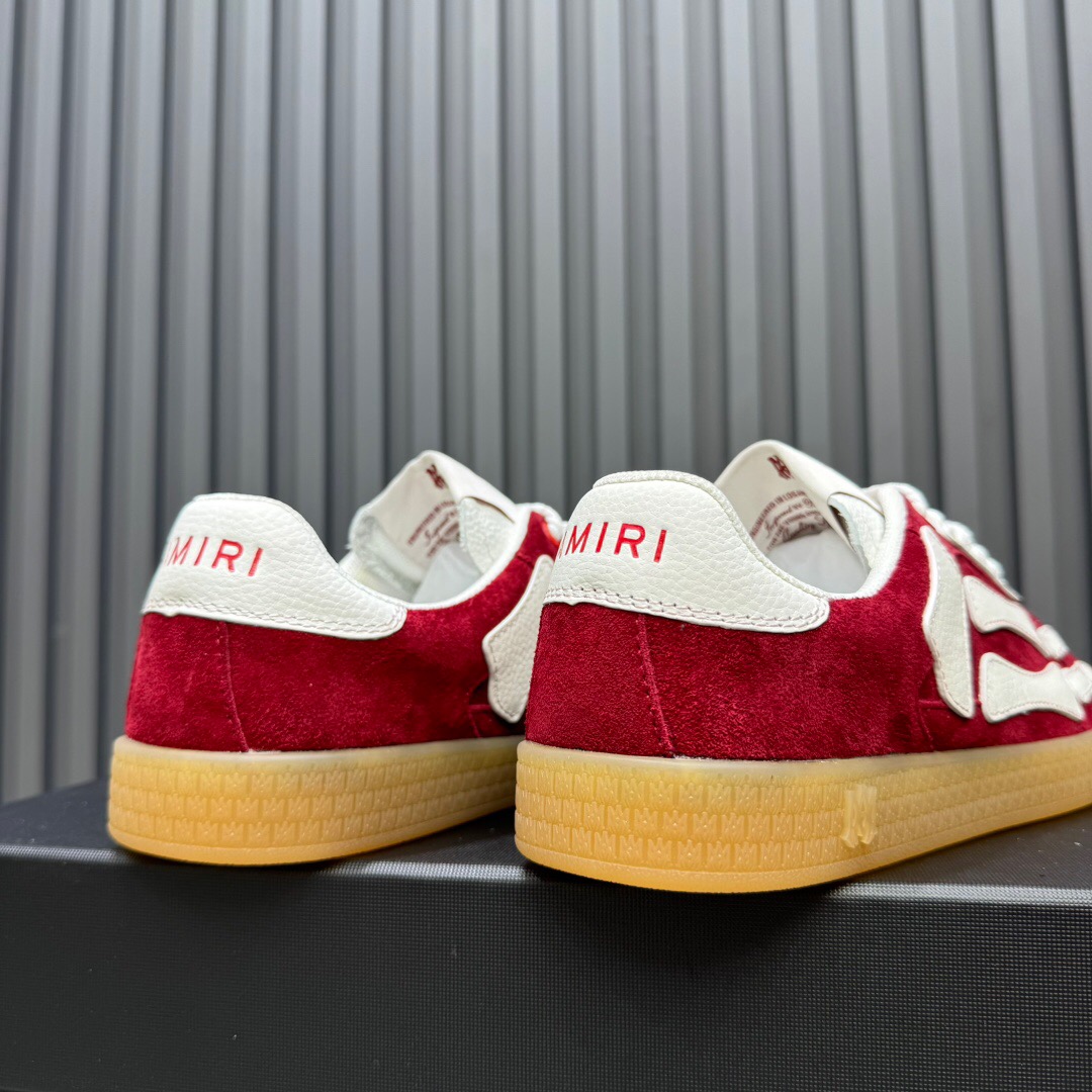 2025 Unisex Amiri Red White Suede Leather Sneakers Skeleton Pattern LY00280