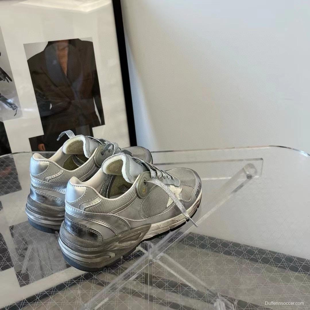 2024 Unisex GGDB Silver Mesh Leather Sneakers