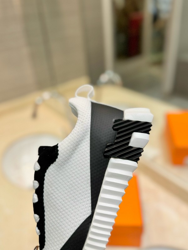 2024 Unisex Hermès Black White Silk Leather Mesh Sneakers MJ00320
