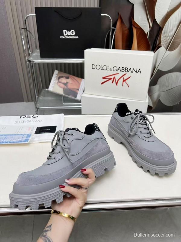 2024 Unisex Dolce & Gabbana Grey Leather Derby Casual Shoes MJ00360