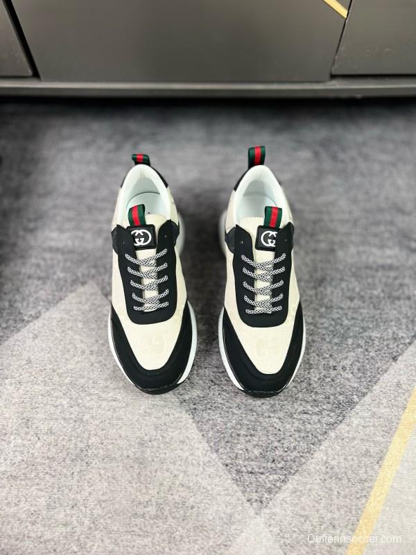 2024 Men Gucci Black White Leather Mesh Sneakers MJ00260