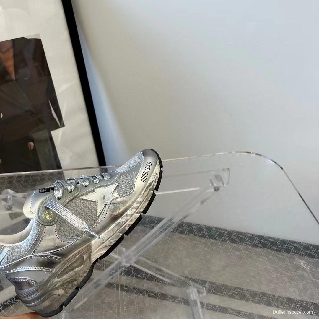 2024 Unisex GGDB Silver Mesh Leather Sneakers