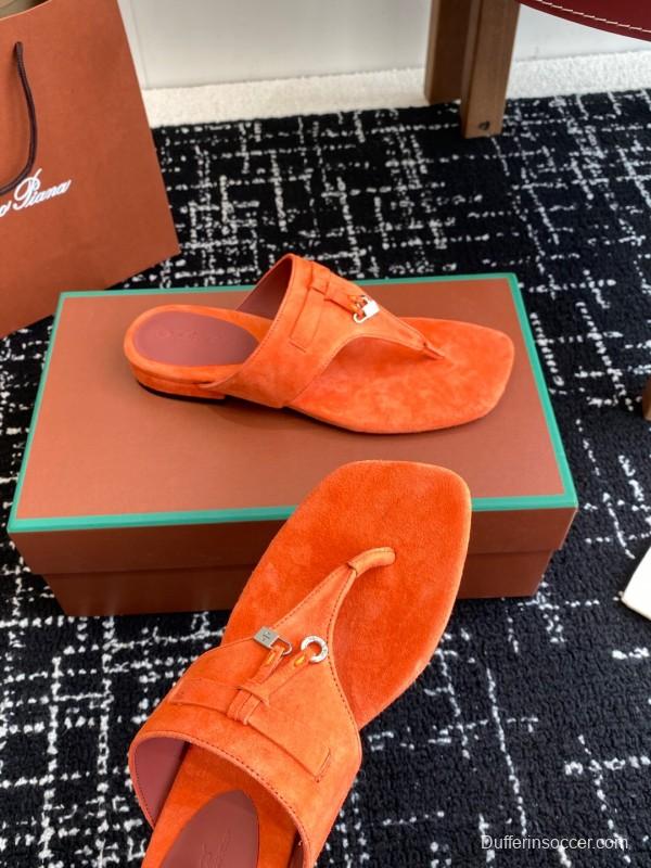 2025 Women Le Parmentier Orange Suede Slippers KFY00280