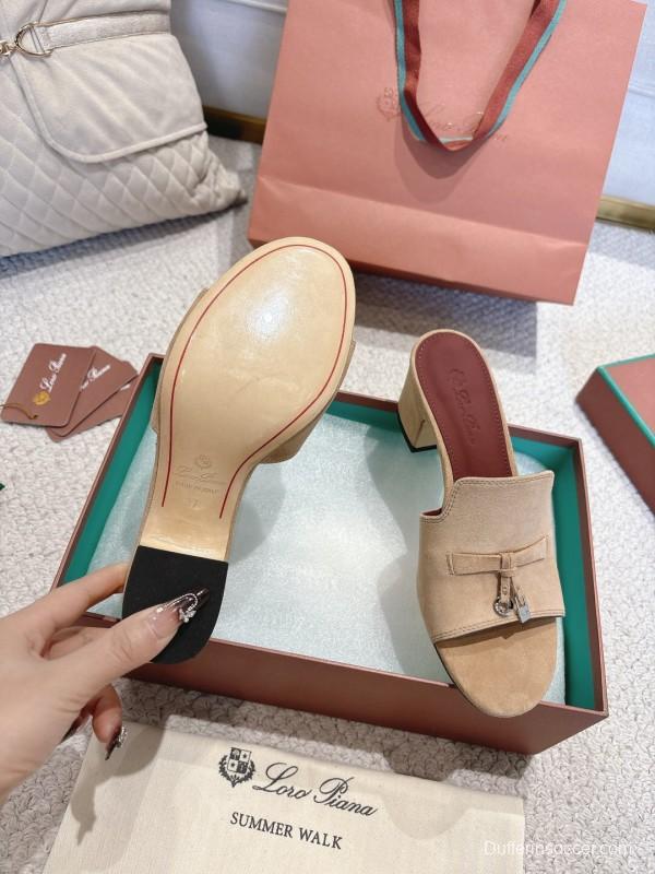 2025 Women LP Beige Suede Heeled Sandals