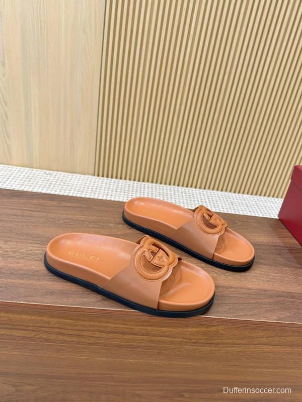 2025 Women Gucci Brown Leather Slides LY00230