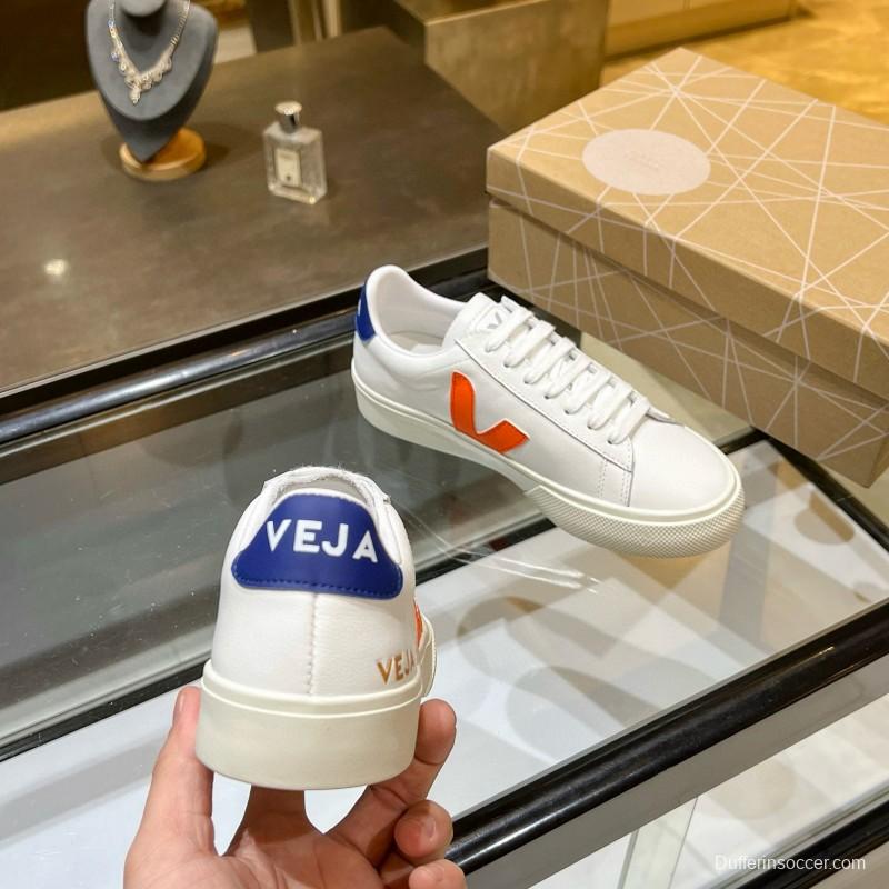 2025 Unisex VEJA White Orange Blue Leather Canvas Sneakers MJ00240
