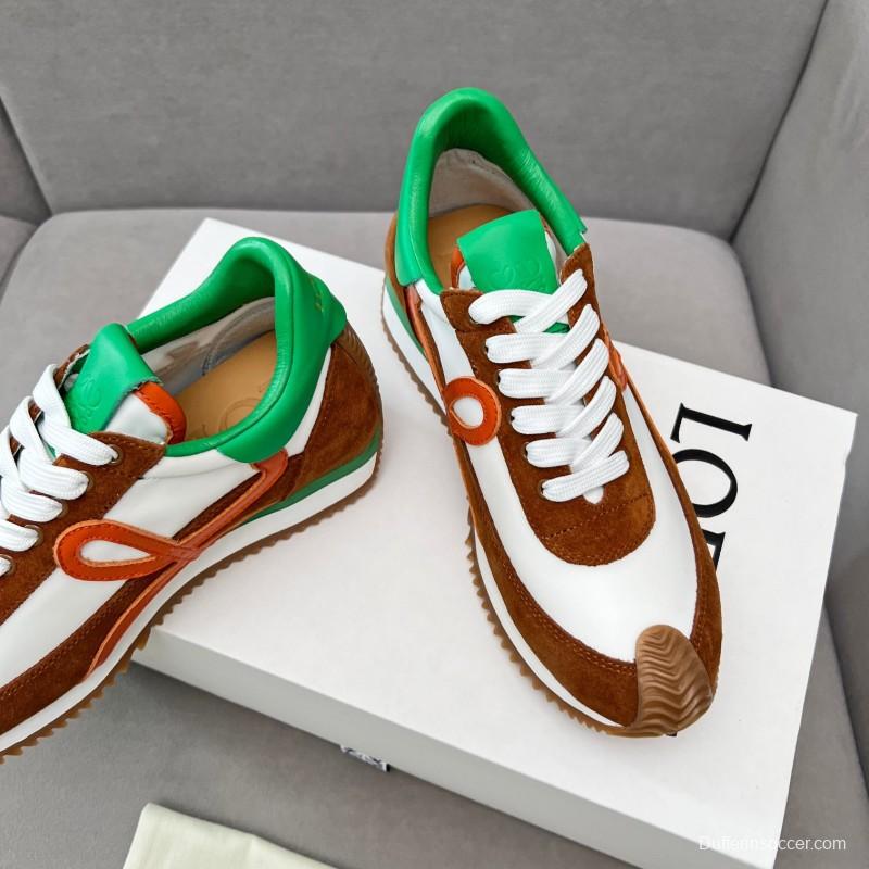 2025 Unisex Loewe Brown White Orange Green Leather Suede Sneakers LY00270
