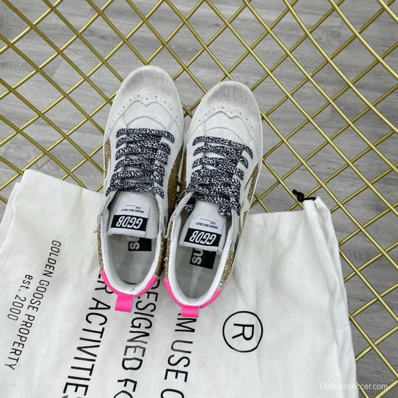 2024 Women GGDB Gold White Leather Glitter High Top Sneakers MJ015AM