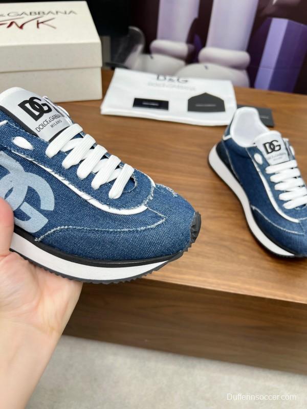 2025 Unisex Dolce & Gabbana Blue Denim Leather Sneakers LY00300